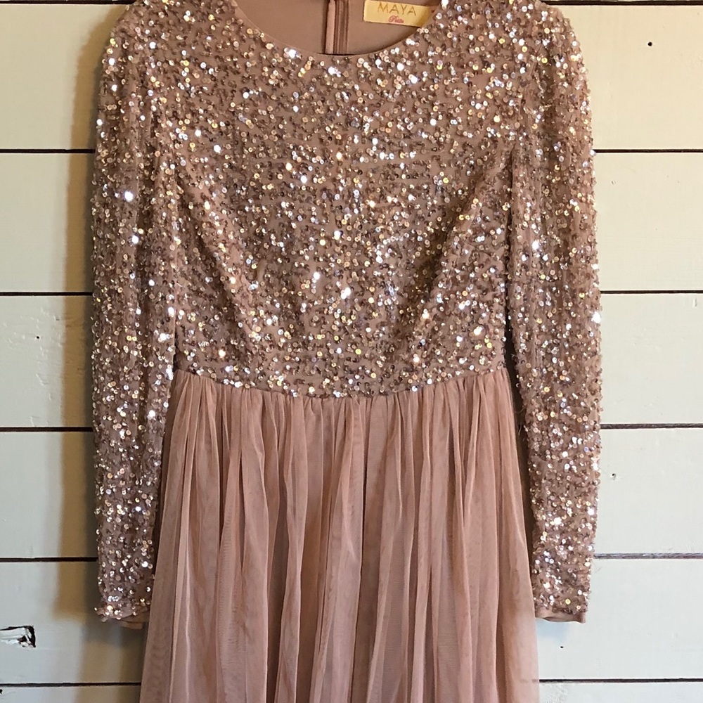 Maya (ASOS) sequin and tulle long-sleeve dress